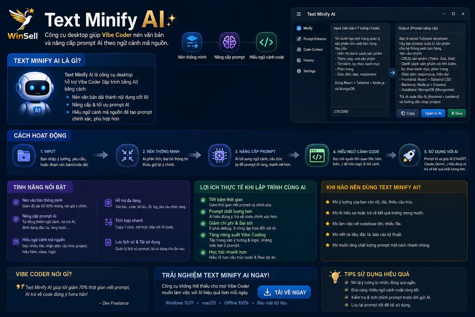 Text Minify AI: Công Cụ Tối Ưu Prompt Cho Vibe Coder